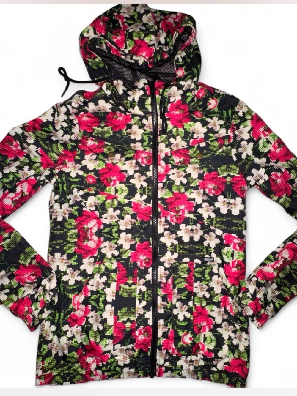 Volcom Floral Zip Hooded Jacket - Black, Pink, Green